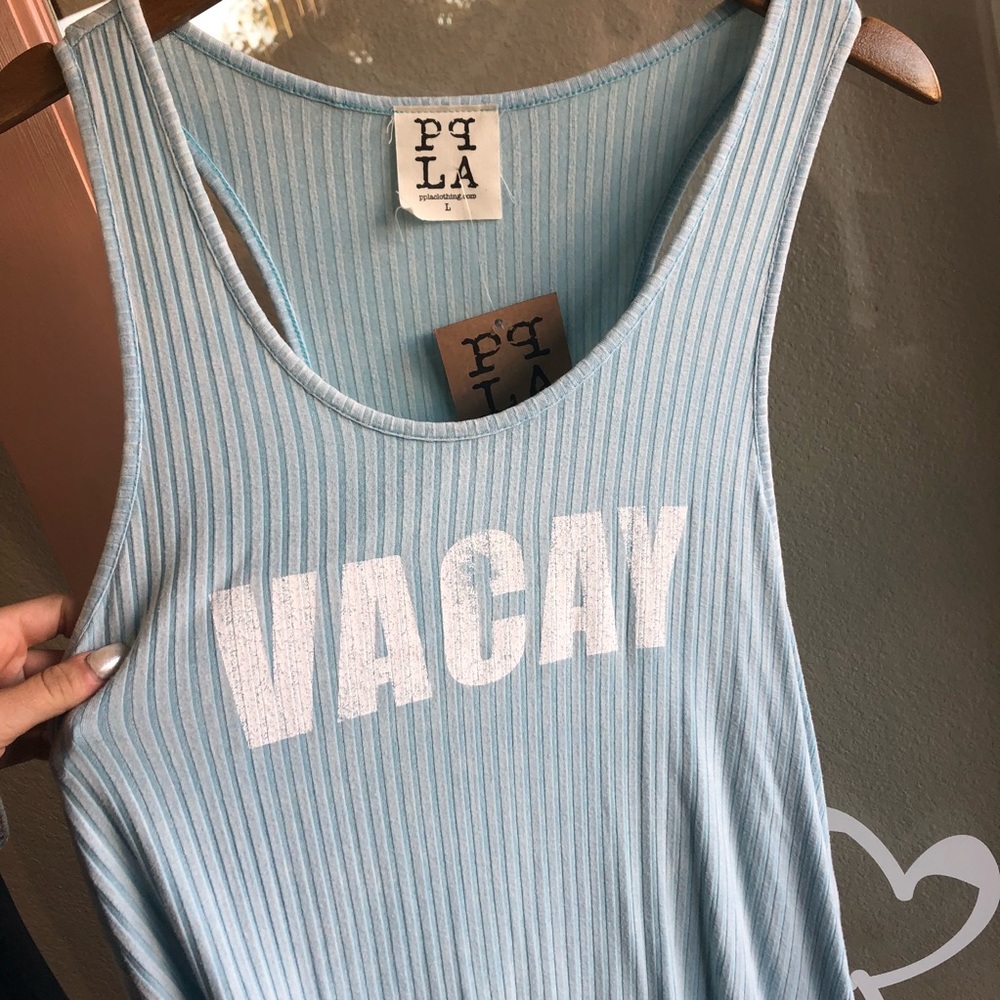 PPLA blue “vacay” printed tank top